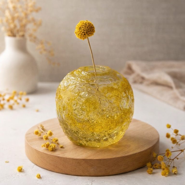 黄色い一輪挿し「雲流」に一輪の花を挿した商品画像